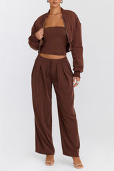 Mistress Rocks Cocoa Pleated Wide Leg Trousers - SALE