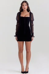 Syana Black Velvet Mini Dress