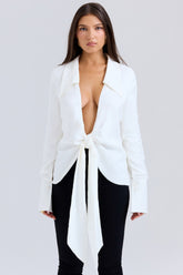 Hope White Draped Tie Front Shirt
