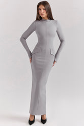 Marie-Louise Light Grey Bodycon Maxi Dress