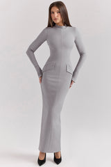 Marie-Louise Light Grey Bodycon Maxi Dress