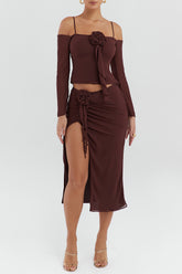 Mistress Rocks Walnut Floral Embellished Midi Skirt - SALE