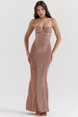 Bonita Cafe Au Lait Sequin Maxi Dress