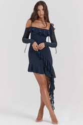 Kiki French Navy Ruffle Mini Dress