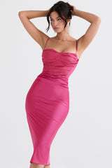 Teia Hot Pink Draped Corset Midi Dress