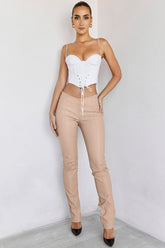 RivieraMistress Rocks Beige Low Rise Vegan Leather Trousers - SALE