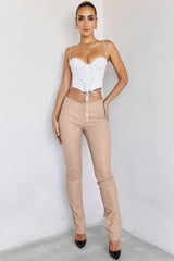 RivieraMistress Rocks Beige Low Rise Vegan Leather Trousers - SALE