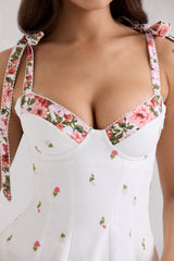 Emely White Floral Print Stretch Cotton Midi Sundress