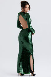 Belle Pine Green Sequin Maxi Dress