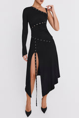 Mistress Rocks Black Eyelet Trim Midi Skirt - SALE