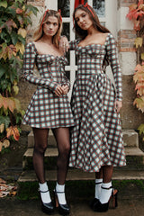Eliza Red Tartan Corset Midi Dress