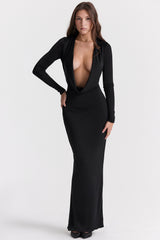 Saskia Black Draped Maxi Dress