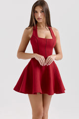 Loulette Red Halter Neck Bow Mini Dress