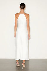 Elynne White Satin Cowl Neck Midi Dress