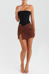 Mistress Rocks Cocoa Asymmetric Cargo Mini Skirt - SALE