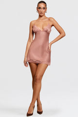 Nia Rose Pink Satin & Lace Slip Dress