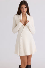 Ayla Cream Asymmetric Knitted Mini Dress