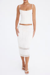 Mistress Rocks Oat Lace Trim Midi Skirt - SALE