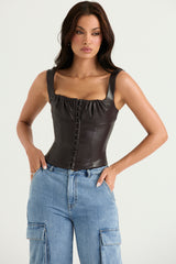 James Bitter Chocolate Vegan Leather Corset