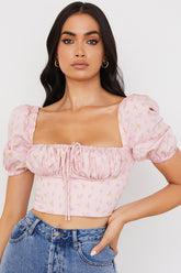 Arianna Pink Floral Puff Sleeve Corset