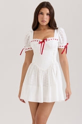 Jana White Broderie Anglaise Puff Sleeve Mini Dress
