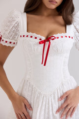 Jana White Broderie Anglaise Puff Sleeve Mini Dress