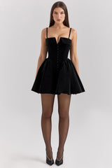 Selina Black Velvet Tulle Mini Dress