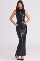 Maya Black Vegan Leather Maxi Dress
