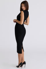 The Super Plunge Black Bandage Midi Dress