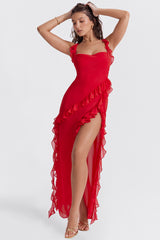 Ariela Cherry Ruffle Maxi Dress