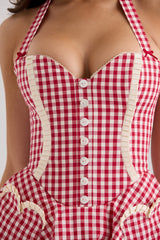 Heidi Red Gingham Cotton Halter Neck Mini Dress