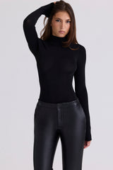 Eliena Black High Neck Long Sleeve Bodysuit