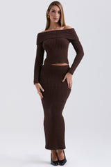 Sloane Chocolate Soft Cotton Boucle Maxi Skirt - SALE