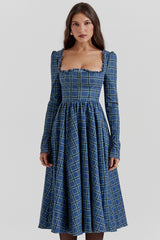 Delia Blue Tartan Midi Dress