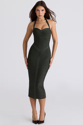 The Supermodel Emerald Halter Neck Bandage Midi Dress