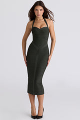 The Supermodel Emerald Halter Neck Bandage Midi Dress