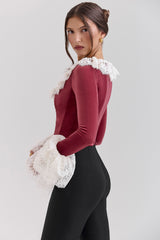 Jacinda Cabernet Velvet Lace Trimmed Corset Top - SALE