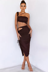 PurityMistress Rocks Chocolate Mesh Cutout Midi Skirt - SALE