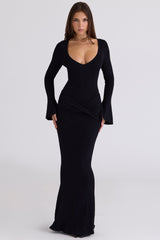 Mila Black Flute Sleeve Maxi Dress