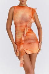 Mistress Rocks Orange Ombre Gathered Ruffle Mini Dress - SALE