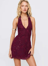 Codami Halter Sequin Mini Dress Burgundy