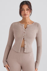 Sylvia Taupe Ribbed Knit Cardigan - SALE