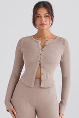 Sylvia Taupe Ribbed Knit Cardigan - SALE