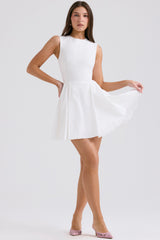Claretta White Pleated Cotton Mini Dress