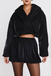 Mistress Rocks Black Vegan leather Puff Ball Skirt - SALE