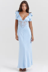 Rafaela Soft Blue Pure Silk & Lace Dress
