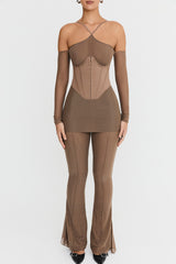 Mistress Rocks Dusty Brown Corset Mini Dress - SALE