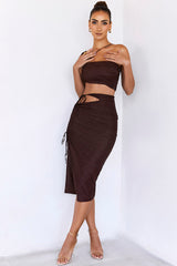 PurityMistress Rocks Chocolate Mesh Cutout Midi Skirt - SALE