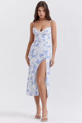 Charlotte Blue Print Corset Midi Dress