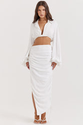 Loie White Gathered Maxi Skirt